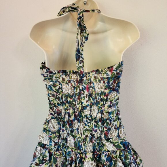 Y2K Papaya Babydoll Halter Neck Tank Top Smoked Boddy RUffle Zip Women S Retro - Picture 9 of 14